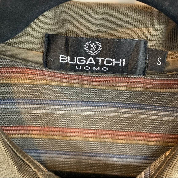 Bugatchi Uomo Brown Multicolour Geometric Check Stripes Short Sleeve Polo sz S - Picture 5 of 7